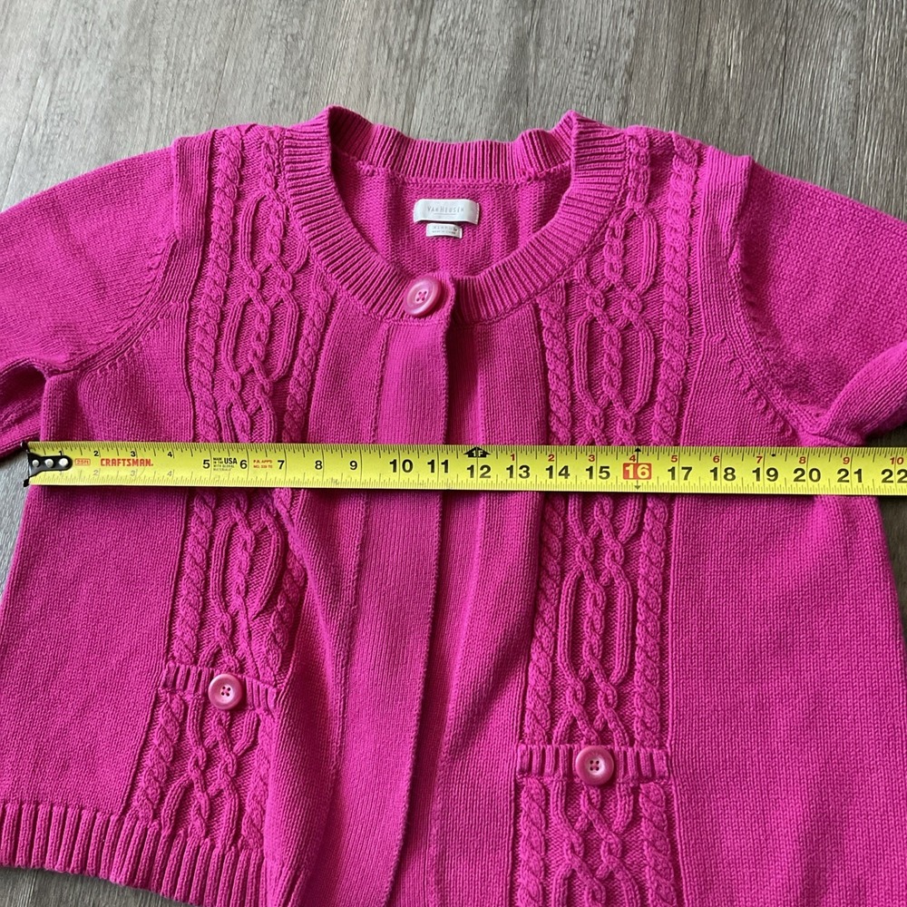 Van Heusen For Her Fuchsia Pink Cable Knit Cardigan Sweater XL Cotton - Picture 4 of 10